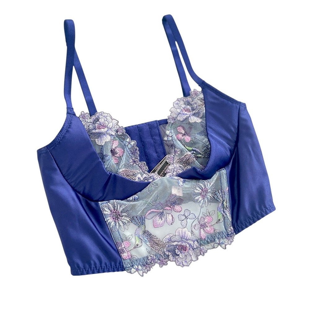 New Victoria’s Secret Royal Blue Longline Bralette Lace Hummingbird in size 32B - Picture 2 of 2
